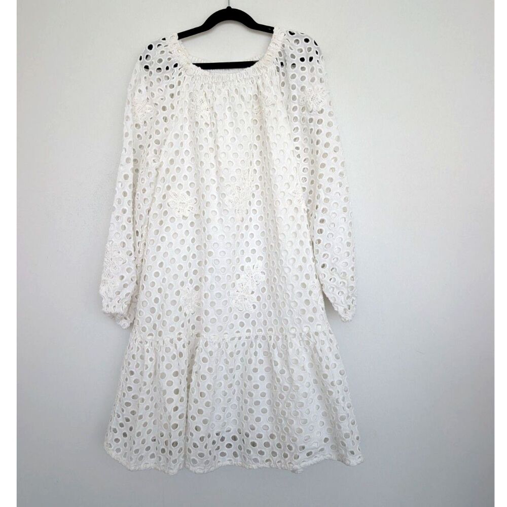 Zara Kids Eyelet Embroidery Long Puff Sleeve Ruffle Hem Dress Sz 11-12